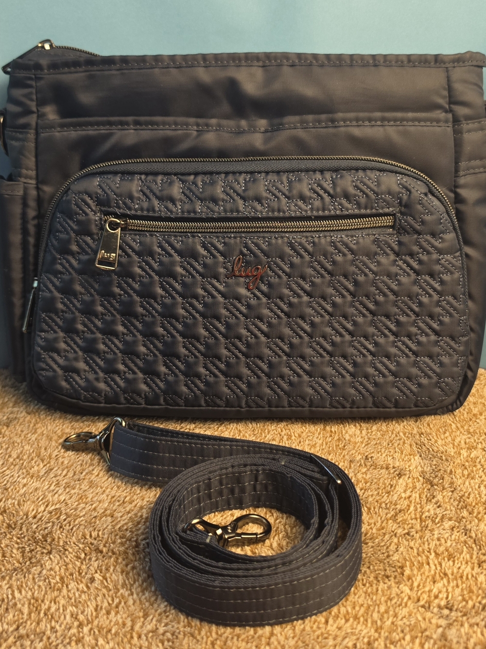 Lug Shimmy SE Navy Crossbody Bag Water Bottle Pocket Blue Moon Icepop Lining